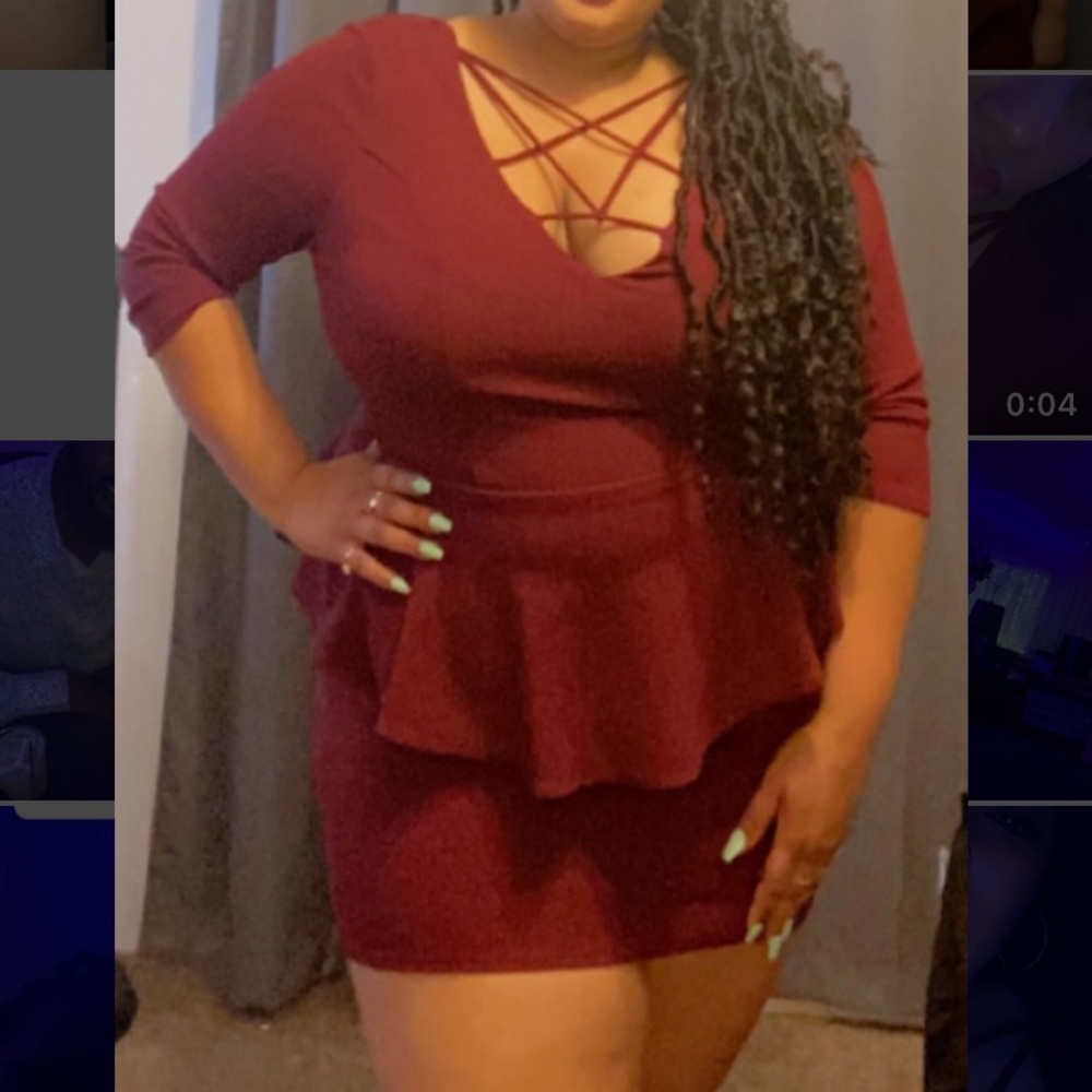 Maroon peplum dress, worn once and dry cleaned.